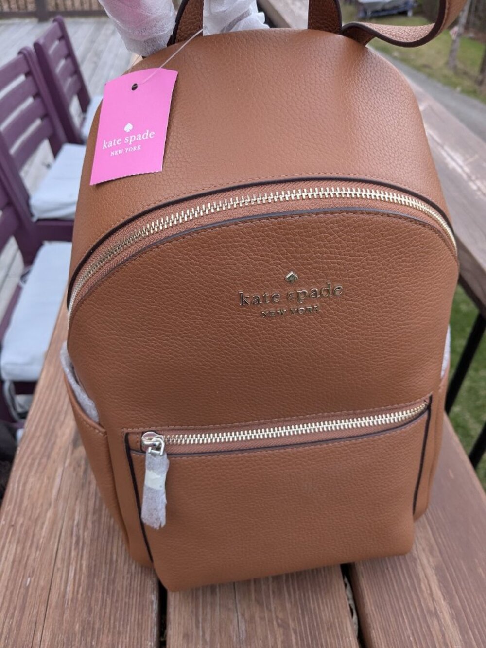 Kate Spade Leila Zip Large Dome Backpack In Warm Ginger, NWT